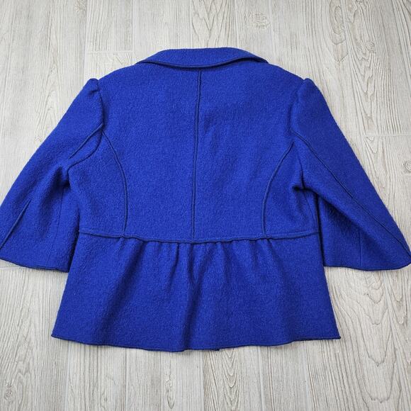 Worthington Jacket Womens Medium Blue Wool Blend Button Peplum Short Sleeve Coat - Picture 6 of 6